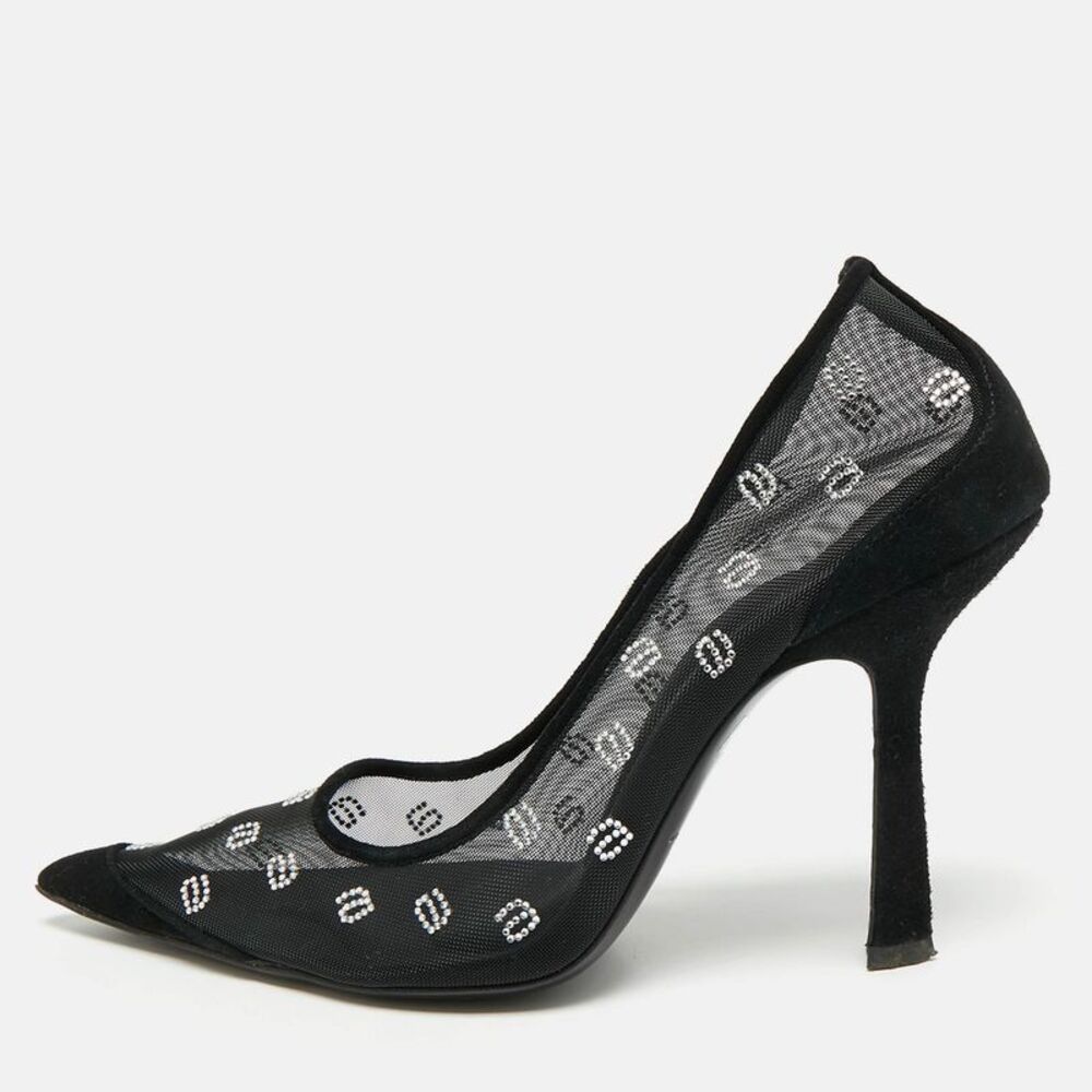 Alexander Wang Delphine Size 38 Black Net And Suede Pumps
